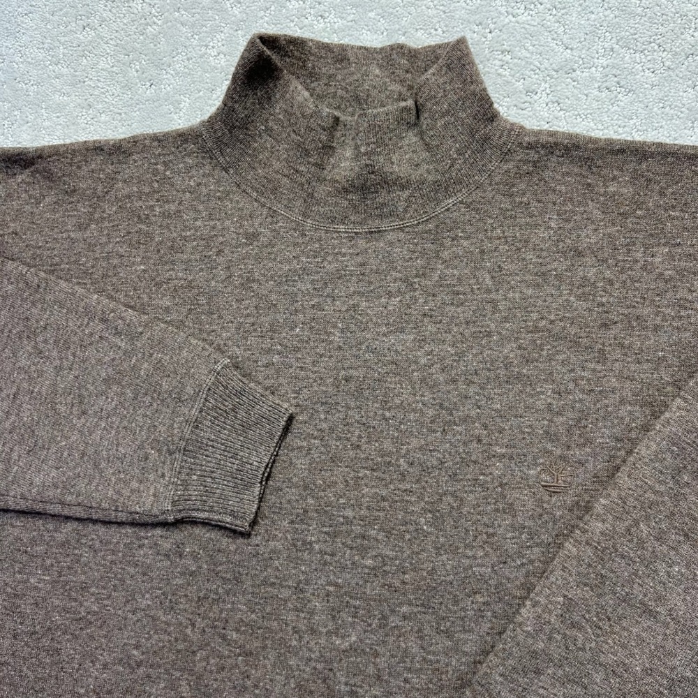 Timberland Weathergear Sweater Mens L Brown Lambswool Blend Mock Neck Wool Blend